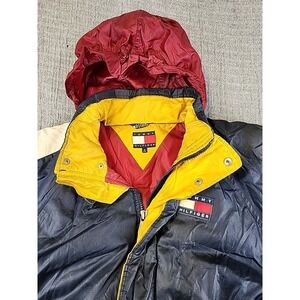 VTG Tommy Hilfiger Jacket Down Puffer Coat Flag Navy Blue Men's Size M 90s READ